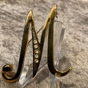SOLD - Vintage Monogram Initial Letter "M" Pin with Crystals